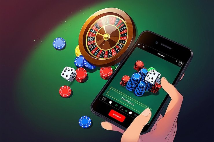 Contoh tampilan meja Three Card Poker dengan taruhan ante dan play